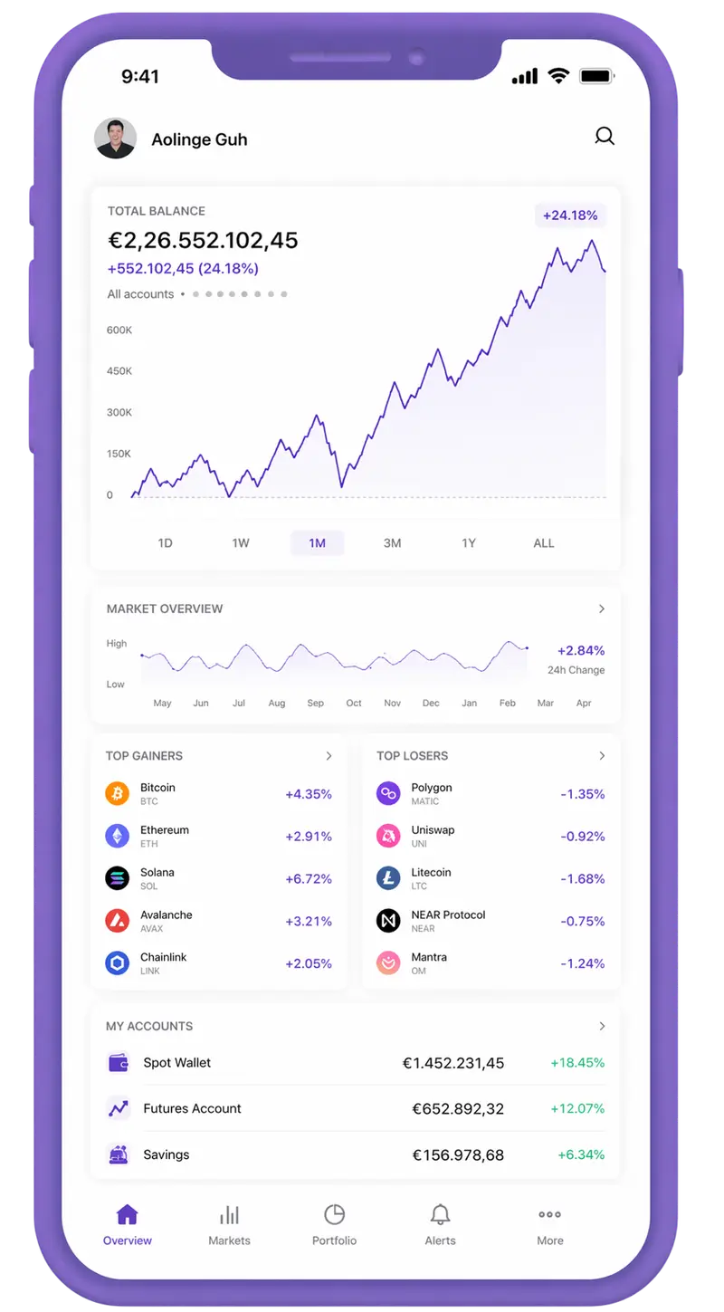 Kynvora Finánsor mobile app showing portfolio overview